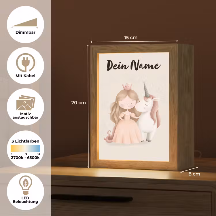 Eenhoorn - Prinses - Kroon - Jurk Light Box met kabel (Kinderlampje) klein -USP_websiteoverzichtDE
