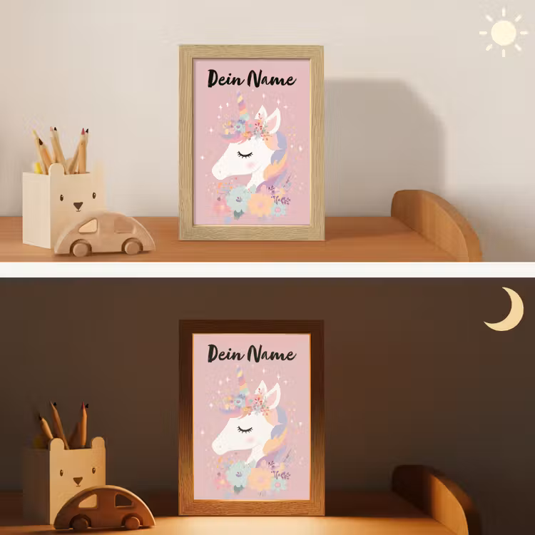 Eenhoorn - Roze - Bloemen Light Box met kabel (Kinderlampje) klein -sfeer3_kind