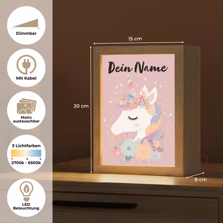 Eenhoorn - Roze - Bloemen Light Box met kabel (Kinderlampje) klein -USP_websiteoverzichtDE