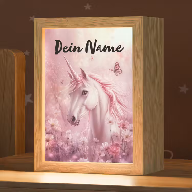 Eenhoorn - Roze - Vlinders - Bloemen Light Box met kabel (Kinderlampje) klein -zzz_3d_website