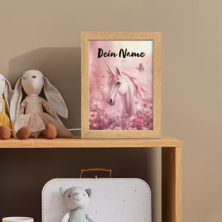Eenhoorn - Roze - Vlinders - Bloemen Light Box met kabel (Kinderlampje) klein -sfeer2_kind