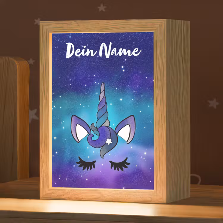Eenhoorn - Sterrenhemel - Wimpers - Blauw Light Box met kabel (Kinderlampje) klein -zzz_3d_website