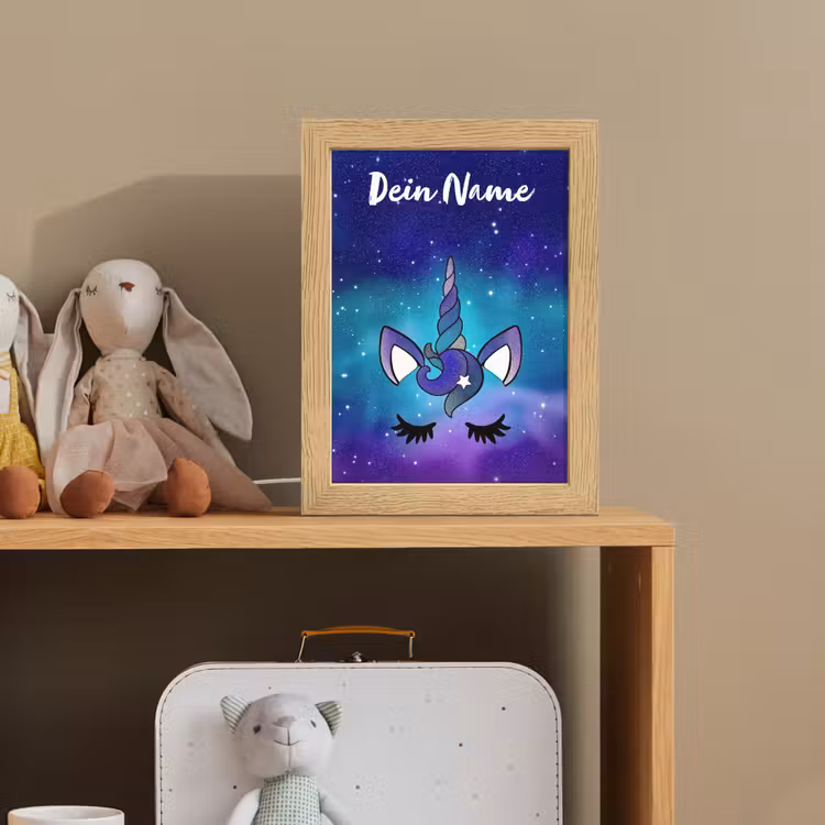 Eenhoorn - Sterrenhemel - Wimpers - Blauw Light Box met kabel (Kinderlampje) klein -sfeer2_kind