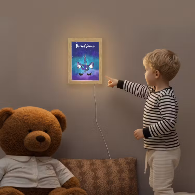 Eenhoorn - Sterrenhemel - Wimpers - Blauw Light Box met kabel (Kinderlampje) klein -sfeer4a_kind