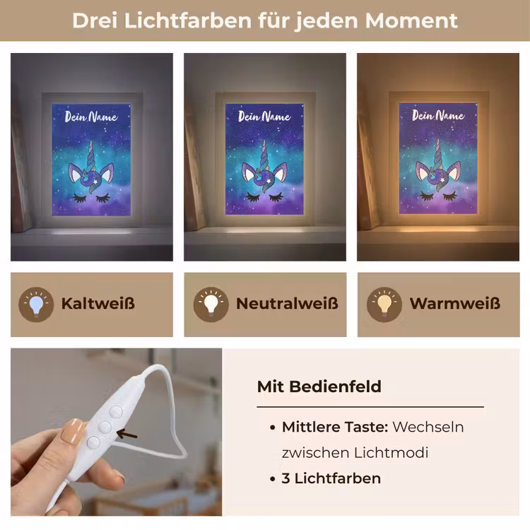 Eenhoorn - Sterrenhemel - Wimpers - Blauw Light Box met kabel (Kinderlampje) klein -USP_lichtkleurDE