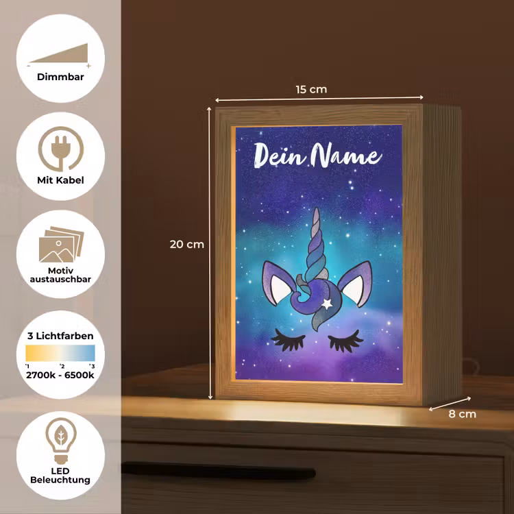 Eenhoorn - Sterrenhemel - Wimpers - Blauw Light Box met kabel (Kinderlampje) klein -USP_websiteoverzichtDE
