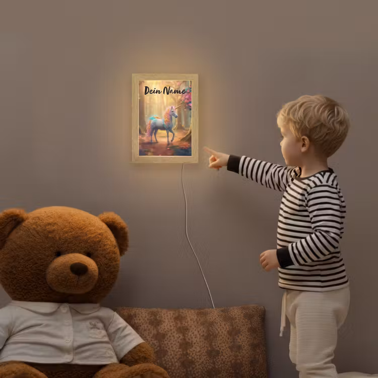 Eenhoorn - Bos - Kleurrijk - Bloemen - Meiden Light Box met kabel (Kinderlampje) klein -sfeer4a_kind