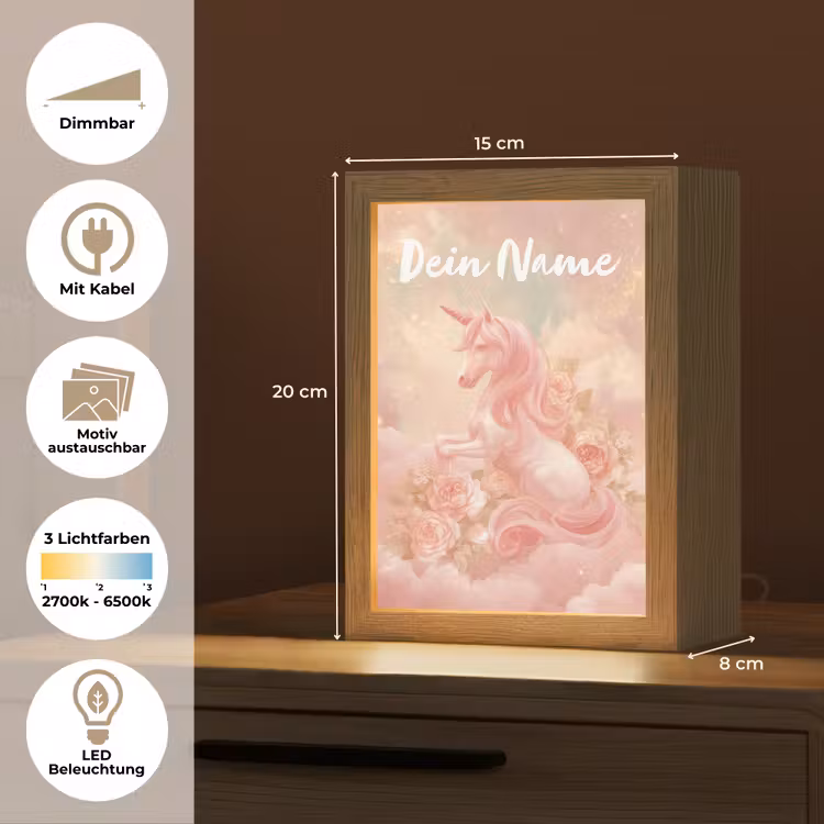 Eenhoorn - Wolken - Roze Light Box met kabel (Kinderlampje) klein -USP_websiteoverzichtDE