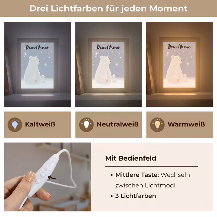 Ijsbeer - Sneeuw - Sterren - Blauw Light Box met kabel (Kinderlampje) klein -USP_lichtkleurDE