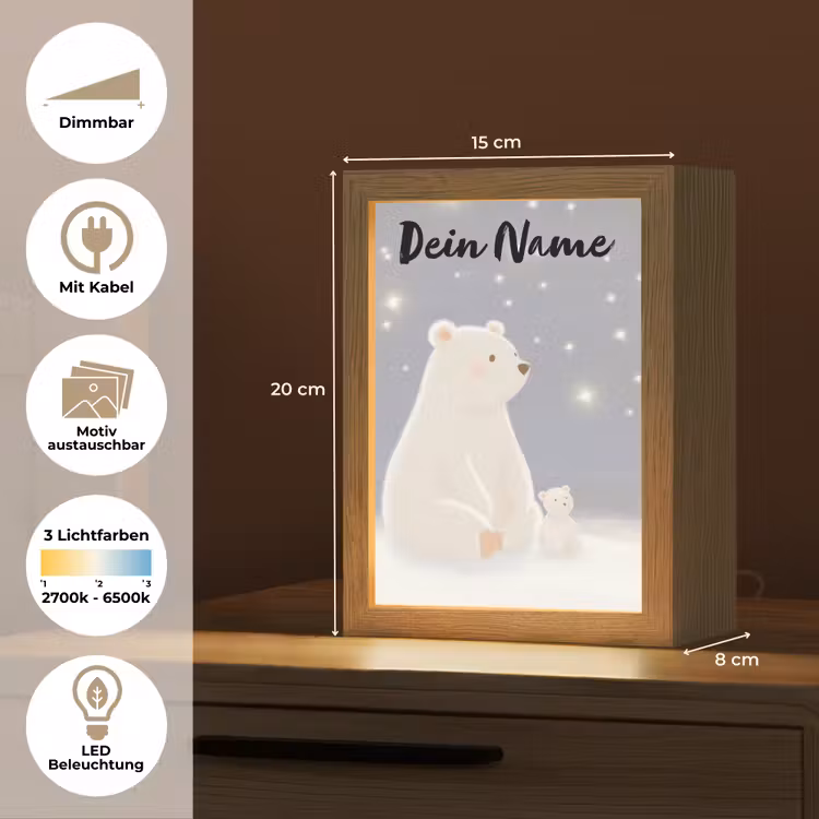 Ijsbeer - Sneeuw - Sterren - Blauw Light Box met kabel (Kinderlampje) klein -USP_websiteoverzichtDE