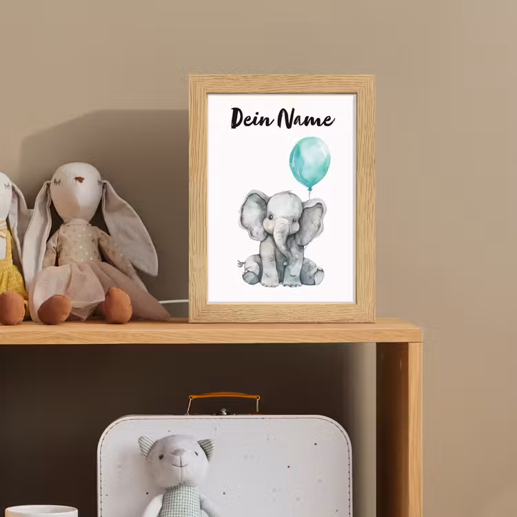 Olifant - Baby - Dieren - Blauwe ballon Light Box met kabel (Kinderlampje) klein -sfeer2_kind