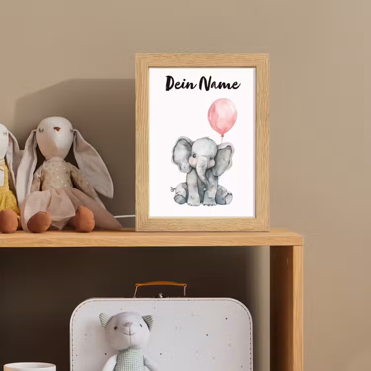 Olifant - Baby dier - Roze ballon Light Box met kabel (Kinderlampje) klein -sfeer2_kind