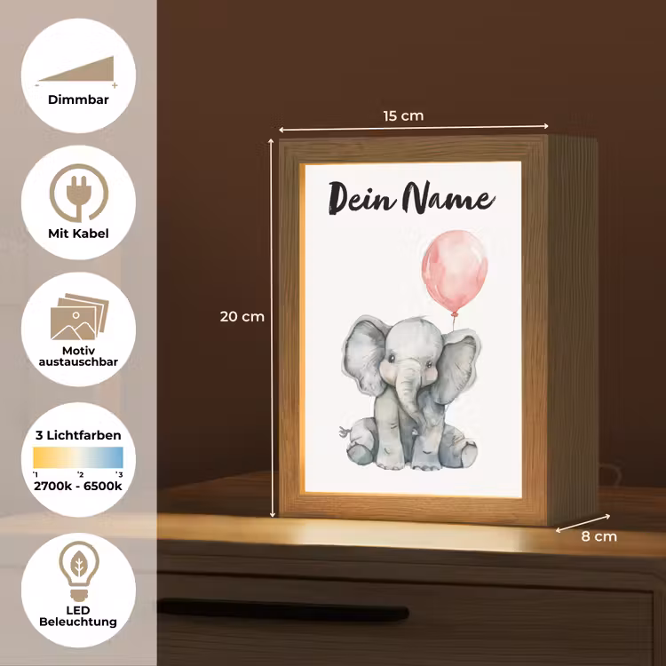 Olifant - Baby dier - Roze ballon Light Box met kabel (Kinderlampje) klein -USP_websiteoverzichtDE
