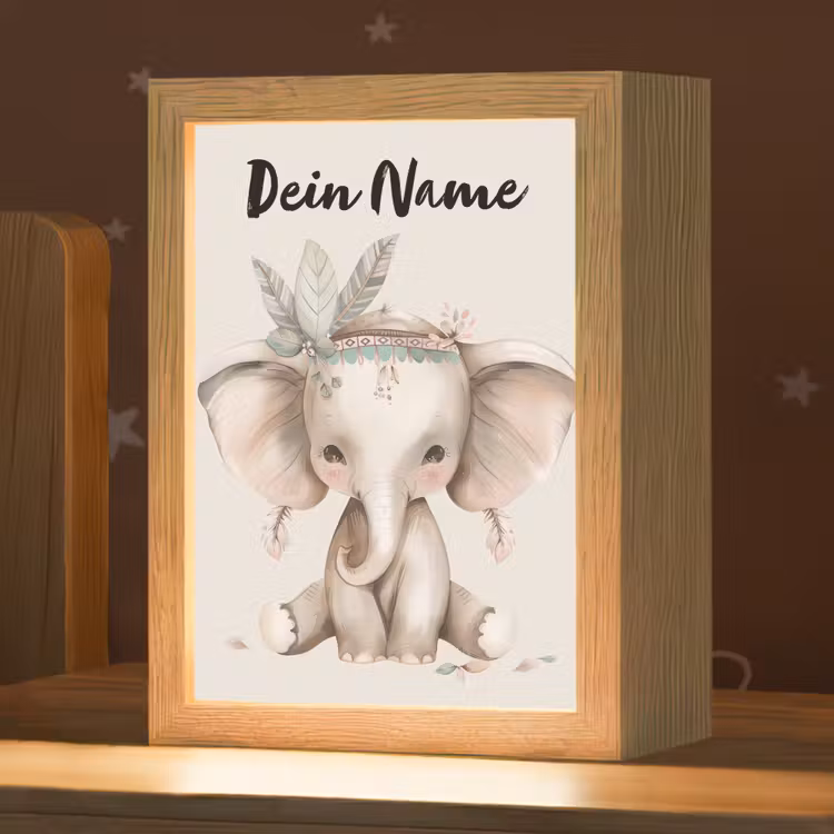 Olifant - Bohemian - Dieren - Boho Light Box met kabel (Kinderlampje) klein -zzz_3d_website
