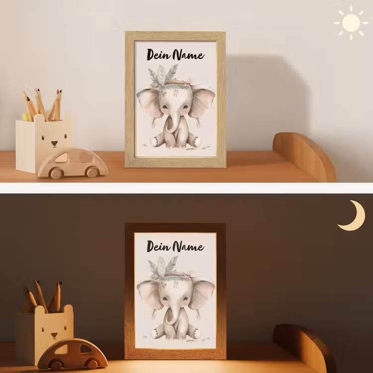 Olifant - Bohemian - Dieren - Boho Light Box met kabel (Kinderlampje) klein -sfeer3_kind