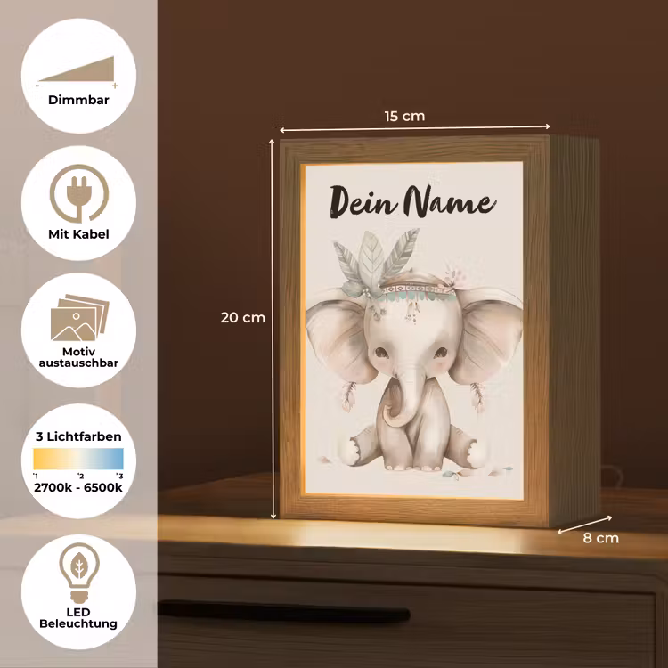 Olifant - Bohemian - Dieren - Boho Light Box met kabel (Kinderlampje) klein -USP_websiteoverzichtDE