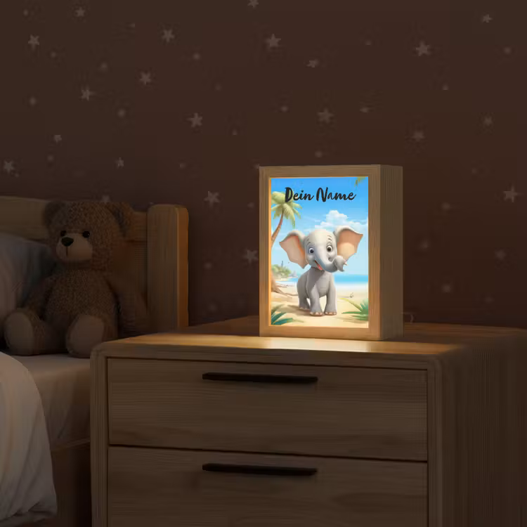 Olifant - Strand - Dieren - Meisjes - Kind Light Box met kabel (Kinderlampje) klein -sfeer1_kind