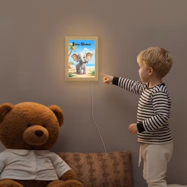 Olifant - Strand - Dieren - Meisjes - Kind Light Box met kabel (Kinderlampje) klein -sfeer4a_kind