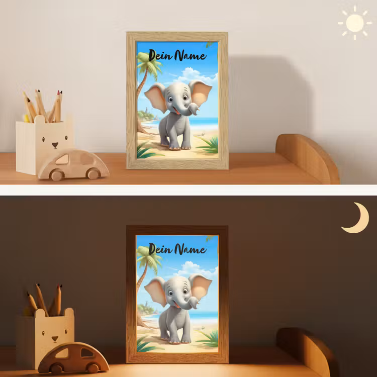 Olifant - Strand - Dieren - Meisjes - Kind Light Box met kabel (Kinderlampje) klein -sfeer3_kind