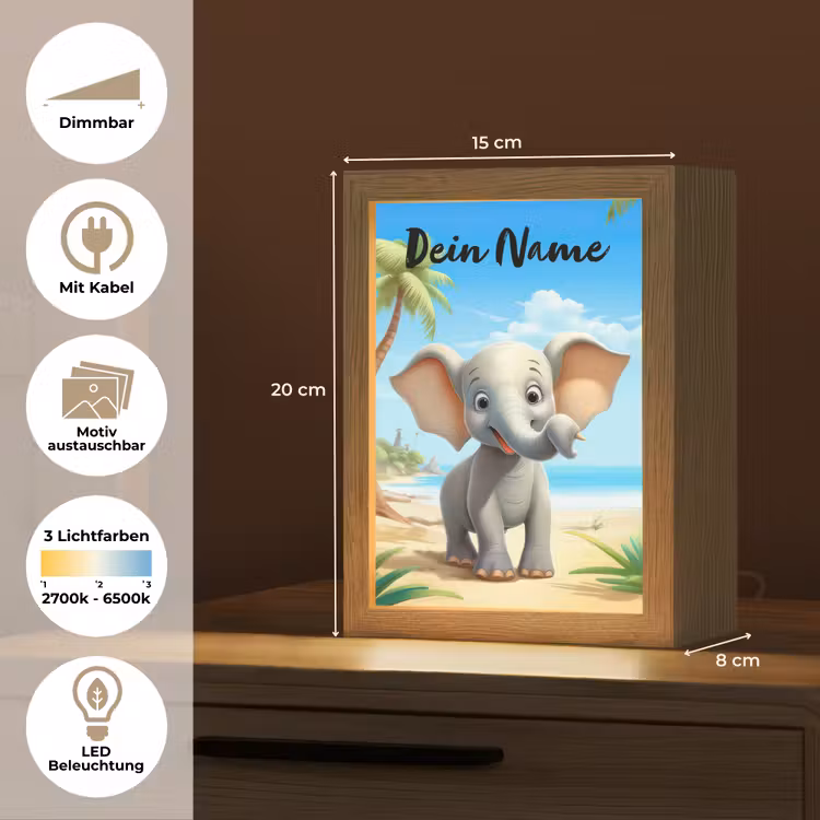 Olifant - Strand - Dieren - Meisjes - Kind Light Box met kabel (Kinderlampje) klein -USP_websiteoverzichtDE
