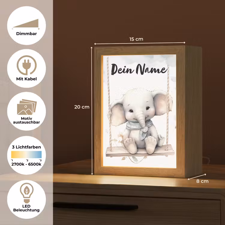 Olifant - Dier - Kinderen Light Box met kabel (Kinderlampje) klein -USP_websiteoverzichtDE
