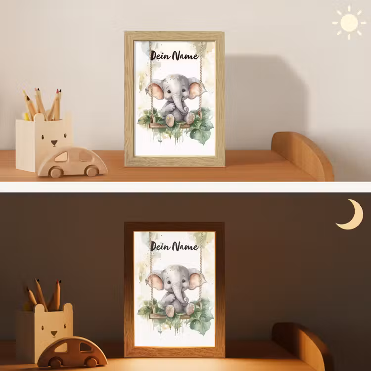 Olifant - Dier - Kinderen - Jungle Light Box met kabel (Kinderlampje) klein -sfeer3_kind