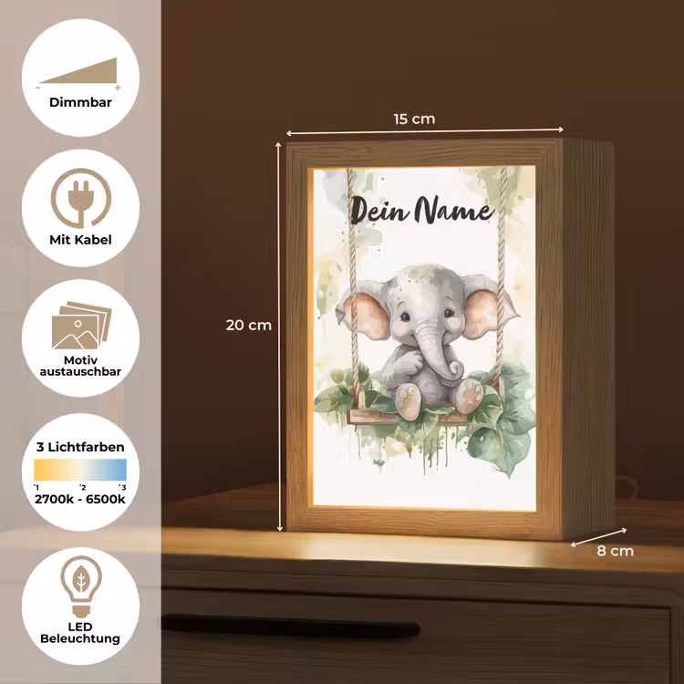 Olifant - Dier - Kinderen - Jungle Light Box met kabel (Kinderlampje) klein -USP_websiteoverzichtDE