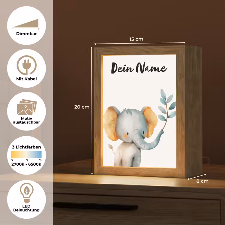 Olifant - Dier - Pastel kleuren Light Box met kabel (Kinderlampje) klein -USP_websiteoverzichtDE