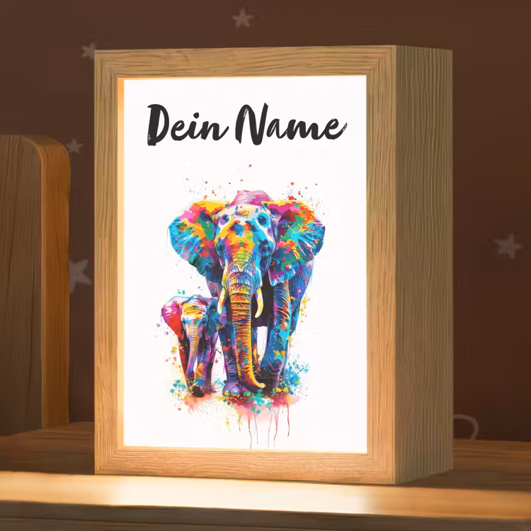 Olifanten - Dieren - Verf - Kleurrijk Light Box met kabel (Kinderlampje) klein -zzz_3d_website