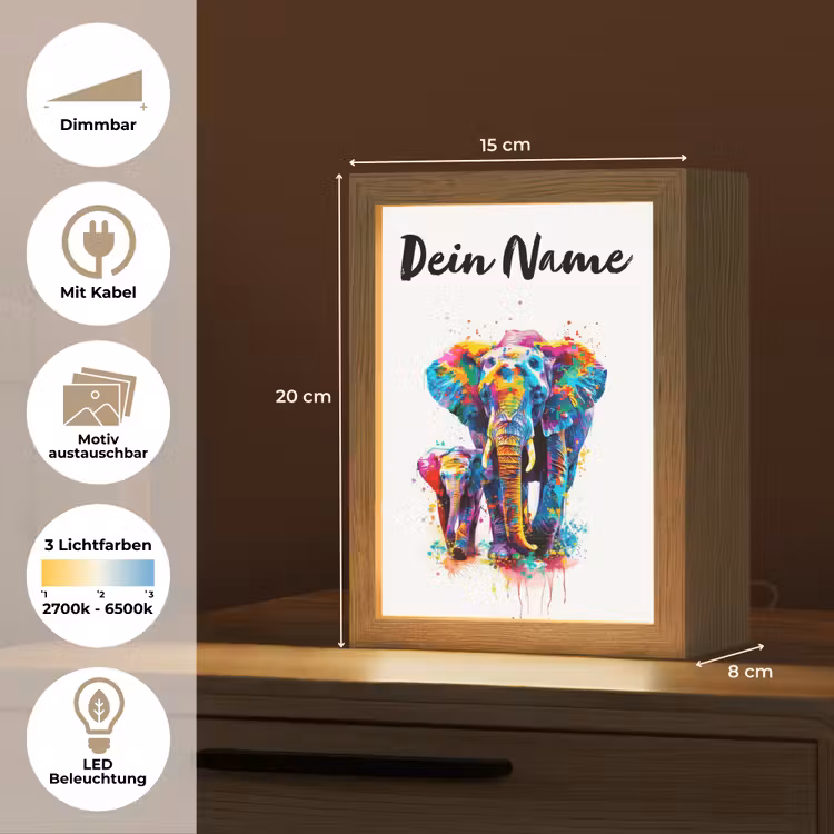 Olifanten - Dieren - Verf - Kleurrijk Light Box met kabel (Kinderlampje) klein -USP_websiteoverzichtDE