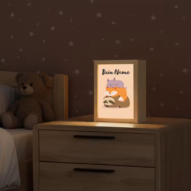 Luiaard - Vos - Kat - Slaperig Light Box met kabel (Kinderlampje) klein -sfeer1_kind