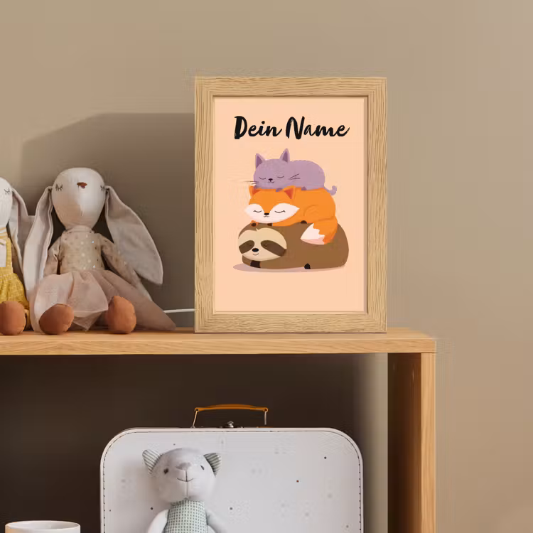 Luiaard - Vos - Kat - Slaperig Light Box met kabel (Kinderlampje) klein -sfeer2_kind