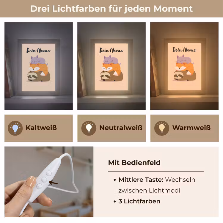 Luiaard - Vos - Kat - Slaperig Light Box met kabel (Kinderlampje) klein -USP_lichtkleurDE