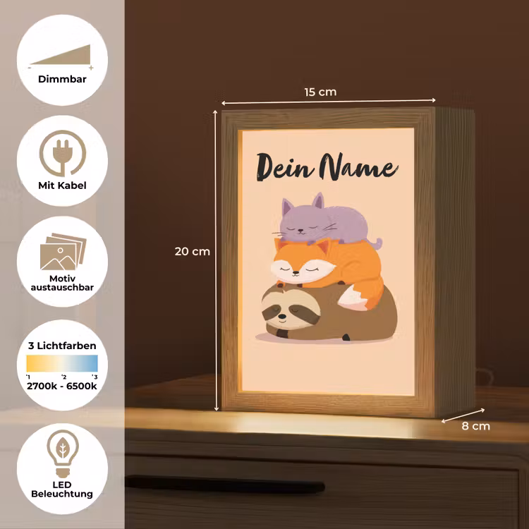 Luiaard - Vos - Kat - Slaperig Light Box met kabel (Kinderlampje) klein -USP_websiteoverzichtDE