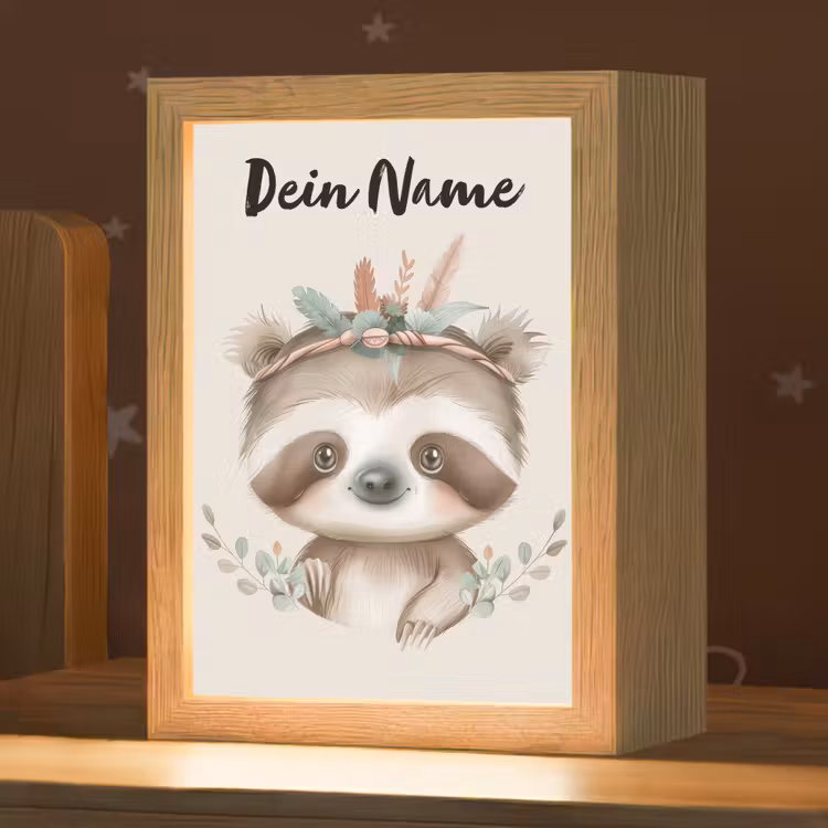 Luiaard - Dieren - Bohemian - Boho Light Box met kabel (Kinderlampje) klein -zzz_3d_website