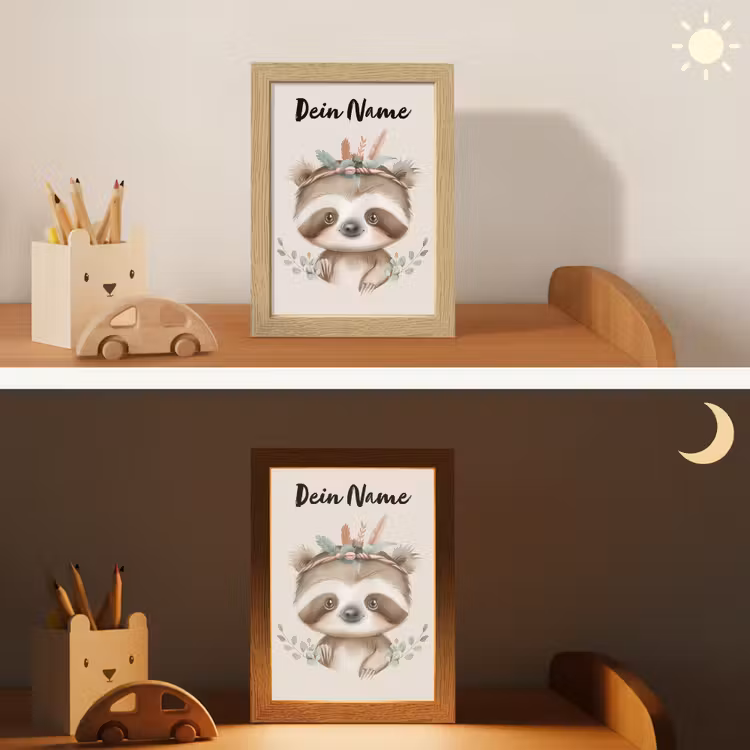 Luiaard - Dieren - Bohemian - Boho Light Box met kabel (Kinderlampje) klein -sfeer3_kind