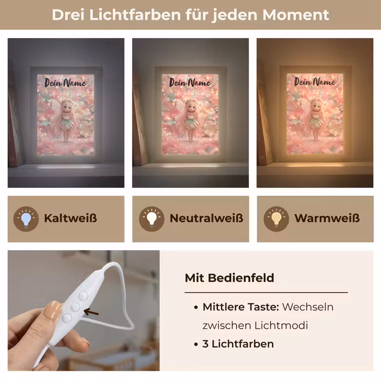 Fee - Bloemen - Roze Light Box met kabel (Kinderlampje) klein -USP_lichtkleurDE