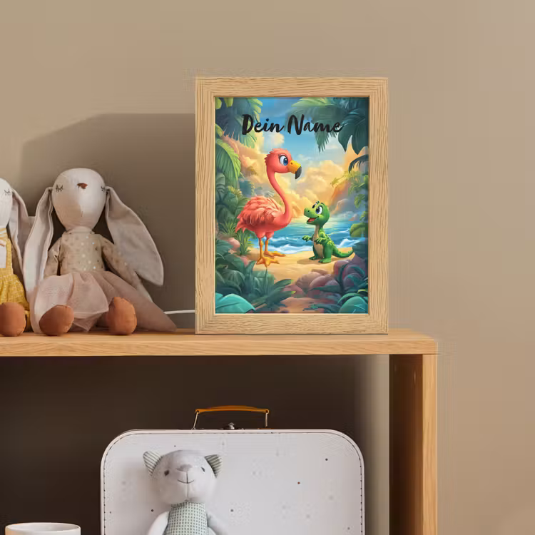 Flamingo - Dinosaurus - Strand - Kleurrijk Light Box met kabel (Kinderlampje) klein -sfeer2_kind