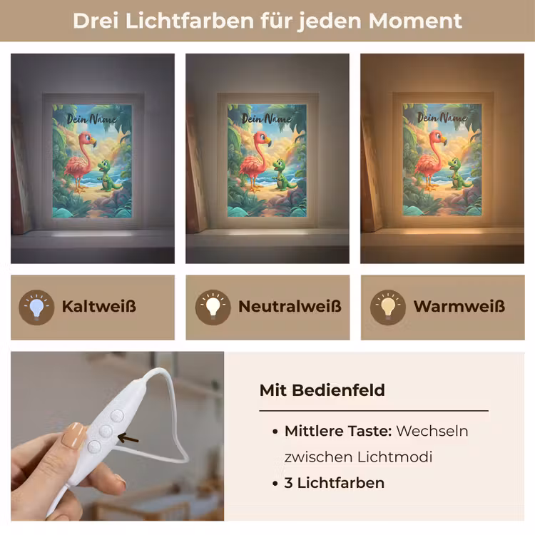 Flamingo - Dinosaurus - Strand - Kleurrijk Light Box met kabel (Kinderlampje) klein -USP_lichtkleurDE