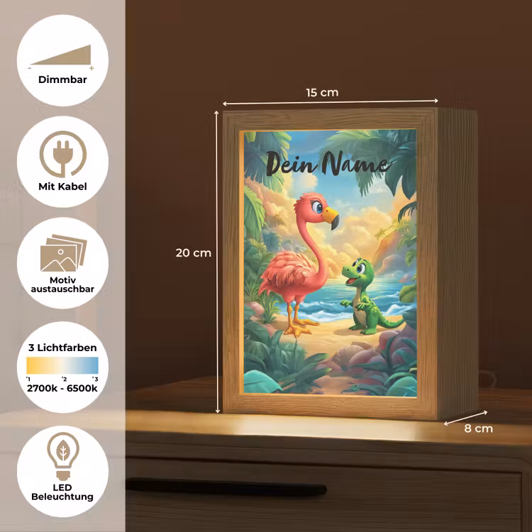 Flamingo - Dinosaurus - Strand - Kleurrijk Light Box met kabel (Kinderlampje) klein -USP_websiteoverzichtDE