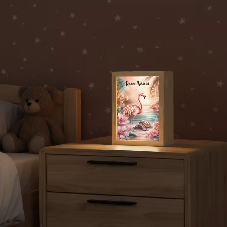Flamingo - Schildpad - Roze Light Box met kabel (Kinderlampje) klein -sfeer1_kind