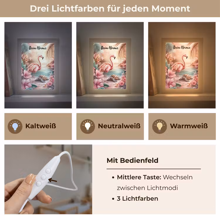 Flamingo - Schildpad - Roze Light Box met kabel (Kinderlampje) klein -USP_lichtkleurDE