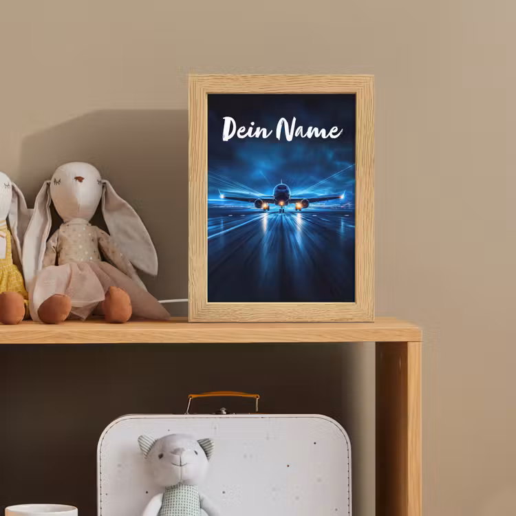 Vliegtuig - Blauw - Futuristisch Light Box met kabel (Kinderlampje) klein -sfeer2_kind