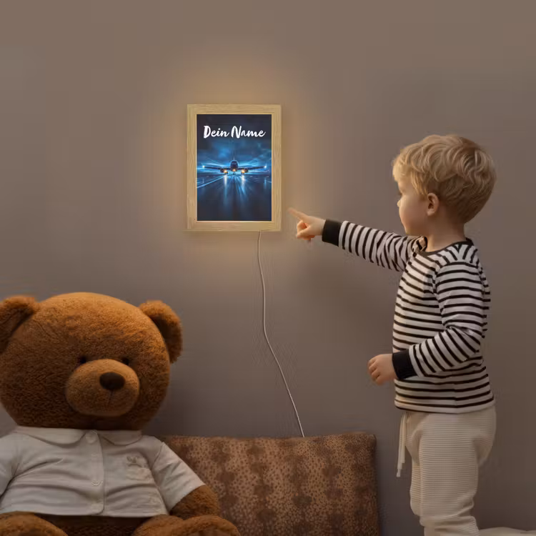 Vliegtuig - Blauw - Futuristisch Light Box met kabel (Kinderlampje) klein -sfeer4a_kind