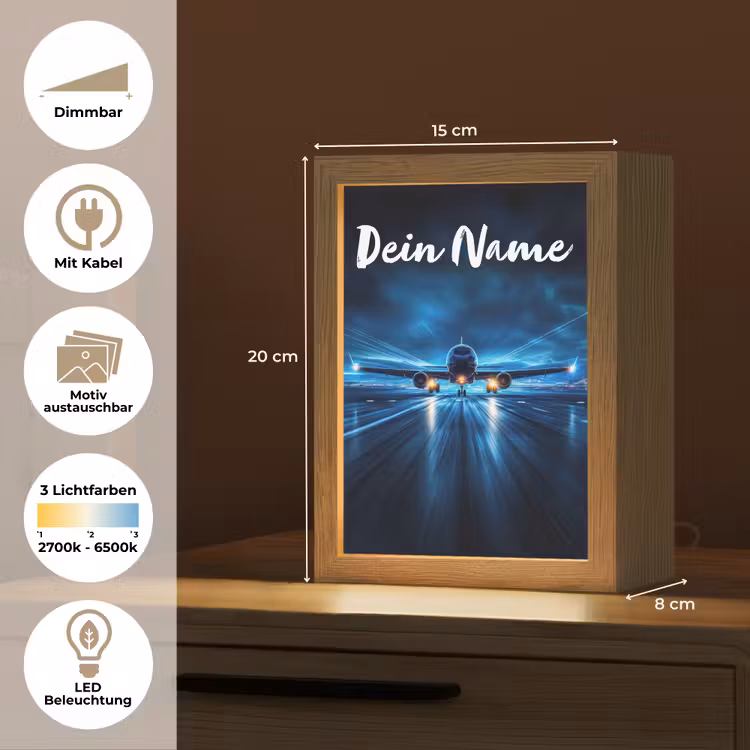 Vliegtuig - Blauw - Futuristisch Light Box met kabel (Kinderlampje) klein -USP_websiteoverzichtDE