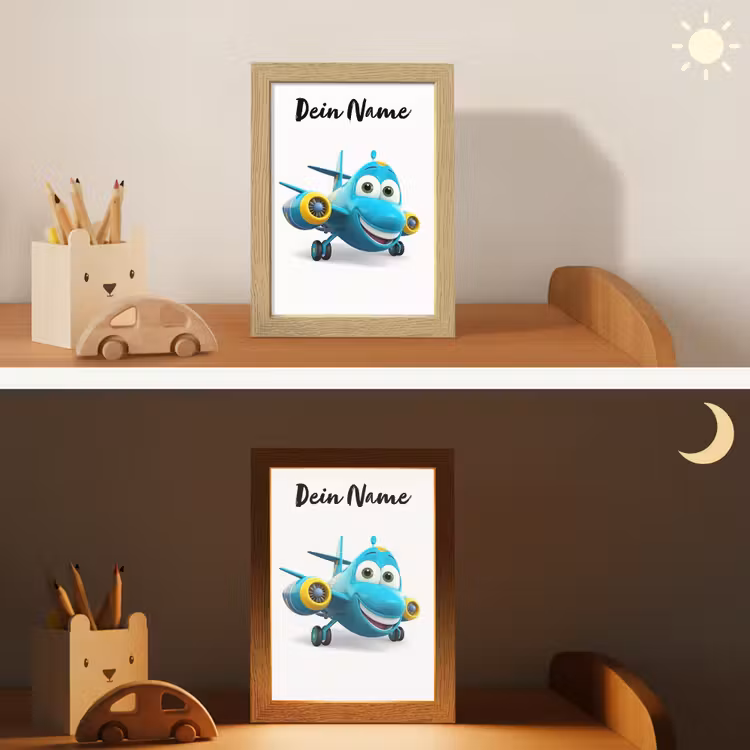 Vliegtuig - Blauw - Kinderen - Jongens Light Box met kabel (Kinderlampje) klein -sfeer3_kind