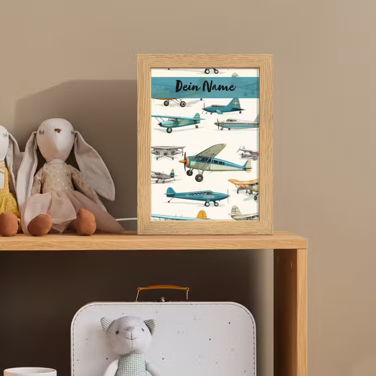 Vliegtuig - Blauw - Kinderen - Jongen - Oranje Light Box met kabel (Kinderlampje) klein -sfeer2_kind