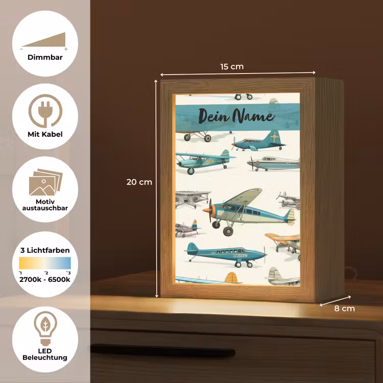 Vliegtuig - Blauw - Kinderen - Jongen - Oranje Light Box met kabel (Kinderlampje) klein -USP_websiteoverzichtDE