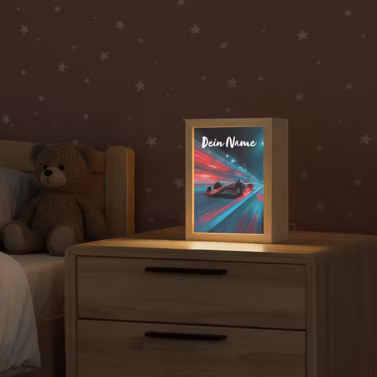 Formule 1 - Raceauto - Rood - Neonverlichting Light Box met kabel (Kinderlampje) klein -sfeer1_kind