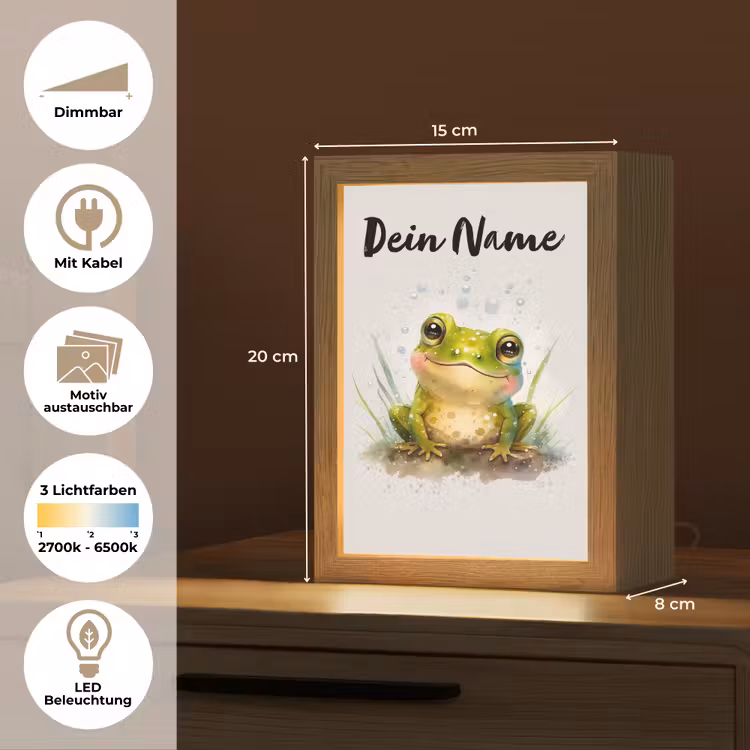 Kikker - Groen - Waterverf - Dieren - Jongen - Meisje Light Box met kabel (Kinderlampje) klein -USP_websiteoverzichtDE